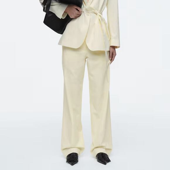 COS Tailored Cotton Straight Leg Pants Butter Yellow Sz 6 {2C34} - Picture 1 of 6